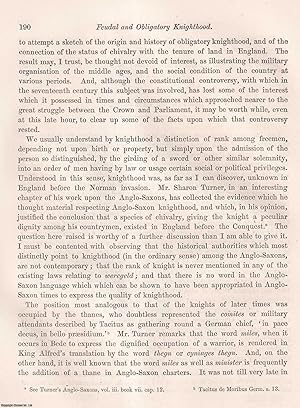 Bild des Verkufers fr On the Feudal and Obligatory Knighthood. An uncommon original article from the journal Archaeologia, 1863. zum Verkauf von Cosmo Books