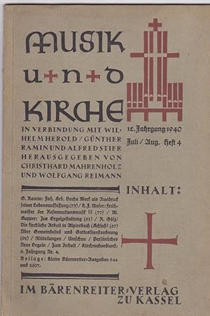 Bild des Verkufers fr Musik und Kirche. 12.Jahrgang 1940, Mrz/April Heft 4 zum Verkauf von Versandantiquariat Karin Dykes