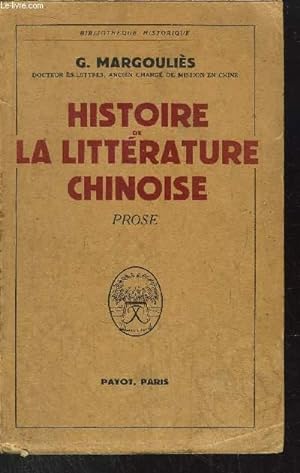 Bild des Verkufers fr HISTOIRE DE LA LITTERATURE CHINOISE zum Verkauf von Le-Livre