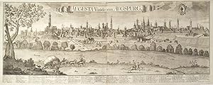 AUGSBURG. "Augusta Vindelicorum, Augspurg". Gesamtansicht über den Lech, im Vordergrund ein Planw...