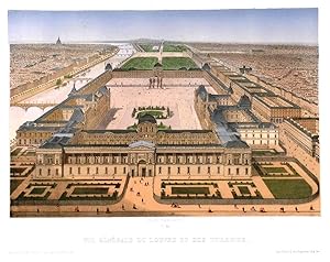 VUE GÉNÉRALE DU LOUVRE ET DES TUILERIES. Half birds-eye view over Louvre and Tuileries towards ...