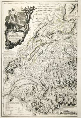 Image du vendeur pour Neue Karte von der Schweiz oder Helvetien in die XIII Eidgenossenschaften, ihre Bundesverwaltung und Unterthanen eingetheilt. Nach den zuverlssigsten Beobachtungen und neuesten astronomischen Beobachtungen (London 1778 bei W. Faden. Neu herausgegeben von Herrn F.A. Schrmbl). mis en vente par Harteveld Rare Books Ltd.