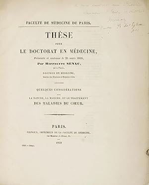 Quelques considérations sur la nature, la marche, et le traitement des maladies du coeur. Thèse p...