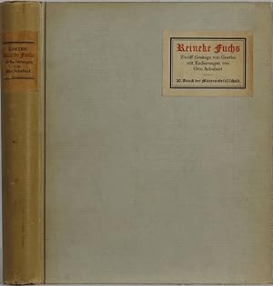 Bild des Verkufers fr Reineke Fuchs. Zwlf Gesnge. Mit Rahmen, Initialen und Bildern gezeichnet und radiert von Otto Schubert. Mnchen, Piper 1921. 4to. 302 S. Mit 54 Orig.-Radierungen von Otto Schubert. Orig.-Pappbd. mit Rcken- u. Deckeltitel. zum Verkauf von Antiquariat Schmidt & Gnther