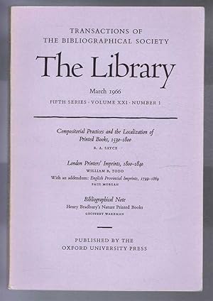 The Transactions of the Bibliographical Society, The Library, Fifth Series Volume XXI, No. 1, Mar...