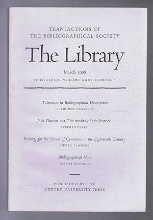 The Transactions of the Bibliographical Society, The Library, Fifth Series, Volume XXIII, Number ...