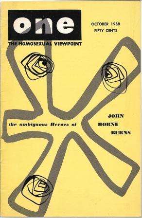 Seller image for ONE Magazine [ The Homosexual Viewpoint ] Volume VI, Number 10, October 1958: The Ambiguous Heroes of John Horne Burns for sale by Works on Paper