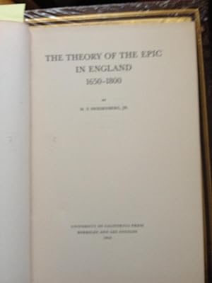 Imagen del vendedor de The Theory of the Epic in England 1650-1800 Volume XV 15, a la venta por Ocean Tango Books