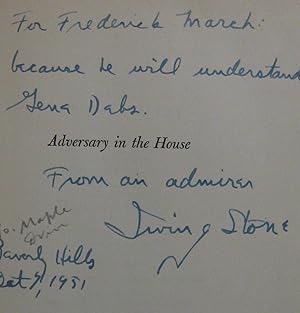 Adversary in the House (Inscribed to actor Frederick March). Inscribed in bright blue ink: "For F...