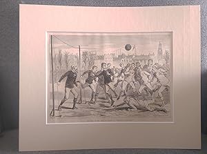 GRABADO ORIGINAL, PRIMER PARTIDO DE FUTBOL ENTRE SELECCIONES E ILUMINADO 1875