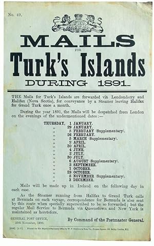 Victorian Broadside - Turks & Caicos - Mail Route