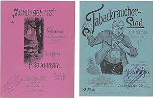 Bild des Verkufers fr Vier Liederheftchen. 1. Wildschtzenmarsch. 2. Mondnacht is! Lied-Duett in niedersterreichischer Mundart. 3. Beim alten Lindenbaum. Steirisches Lied. 4. Tabackraucher-Lied. Steirisches Volkslied. zum Verkauf von Versandantiquariat Alraune