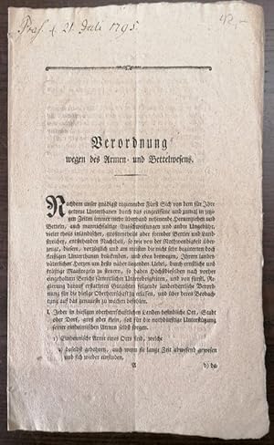 Verordnung wegen des Armen- und Bettelwesens der Fürstl. Schwarzburgischen Regierung. Rudolstadt,...