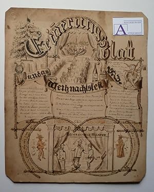 "ERINNERUNGSBLATT AN DAS WEIHNACHTSFEST 1873." Augsburger Pfeifenclub. Blatt auf festen Karton. S...