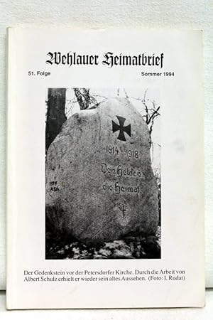 Bild des Verkufers fr Wehlauer Heimatbrief Sommer 1994. 51.Folge. [Hrsg.: Kreisgemeinschaft Wehlau in der Landsmannschaft Ostpreuen e.V. zum Verkauf von Antiquariat Bler