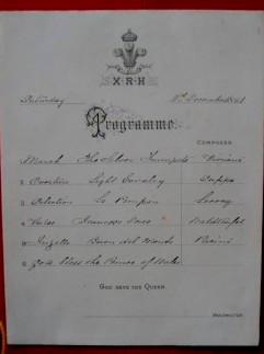 10th Royal Hussars. A Printed Card Music Programme Headed with the Regimental Badge and with Manu...