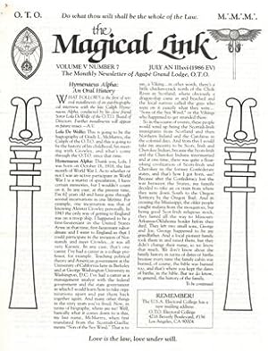 Bild des Verkufers fr The Magickal Link. Official Monthly Bulletin of Ordo Templi Orientis. Vol. I., Number 1. (January 1981) to Vol. VI., Number 12 (December 1986). zum Verkauf von Occulte Buchhandlung "Inveha"