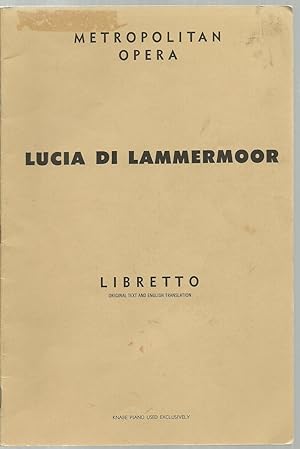 Seller image for Lucia Di Lammermoor, Opera in Three Acts for sale by Sabra Books