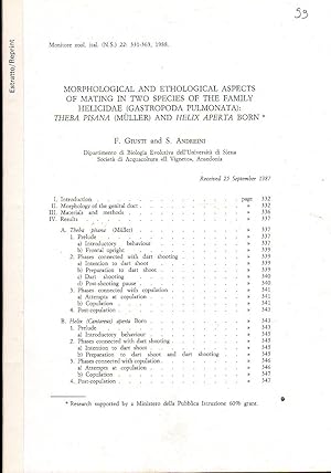 Immagine del venditore per Morphological and ethological aspects of mating in two species of the family Helicidae (Gastropoda Pulmonata): Theba pisana (Mller) and Helix aspersa Born. In 8vo, offp., pp. 33 with 14 figs. Offprint from Monitore Zoologico Italiano Monografia, New series 22 venduto da NATURAMA