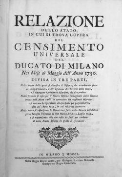 Relazione dello stato, in cui si trova l'opera del censimento universale del Ducato di Milano nel...