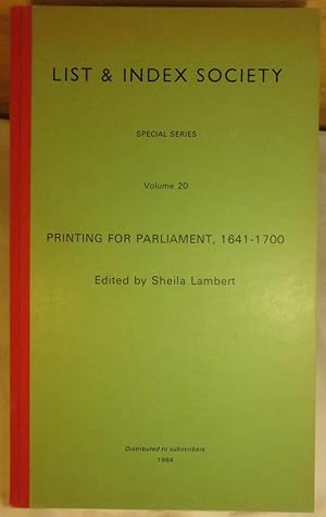 Seller image for Printing for Parliament, 1641-1700 for sale by Duck Cottage Books