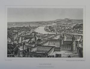 Salzburg von Hohensalzburg gesehen. Stahlstich v. Serz n. G. Pezolt, Bad Gastein, J. Schön um 186...