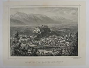 Salzburg vom Kapuzinerberge. Stahlstich v. Fesca n. Rohbock aus Ruthner "Das Kaiserthum Oesterrei...