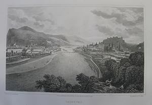 Salzburg. Stahlstich v. Finden aus Batty "German Scenery" London 1823, 13 x 21 cm