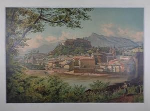 Salzburg (vom Kapuzinerberg). Chromolithographie n. Franz Alt aus "Ansichten aus der Alpenwelt" W...