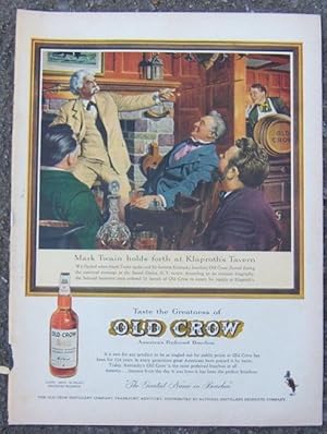 Image du vendeur pour 1955 MARK TWAIN OLD CROW LIFE MAGAZINE ADVERTISEMENT mis en vente par Gibson's Books