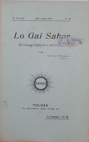 Bild des Verkufers fr LO GAI SABER Revista de l'Escola Occitana 8a Annada N 41 Mai-Junh 1926 zum Verkauf von Bouquinerie L'Ivre Livre