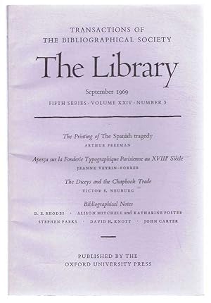 The Transactions of the Bibliographical Society, The Library, Fifth Series, Volume XXIV, Number 3...