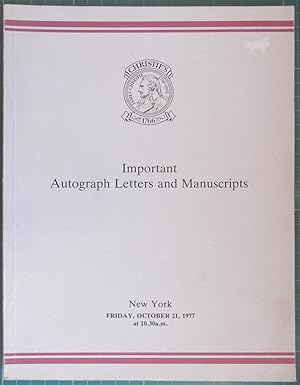 Important Autograph Letters and Manuscripts - New York, Friday Oct 21, 1977