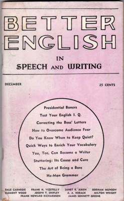 Imagen del vendedor de BETTER ENGLISH in Speech and Writing, December 1937 a la venta por Reflection Publications