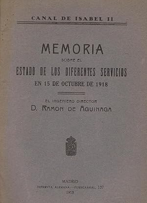 Imagen del vendedor de Canal de Isabel II. MEMORIA sobre el estado de los diferentes servicios en 15 de octubre de 1918. a la venta por Librera Torren de Rueda