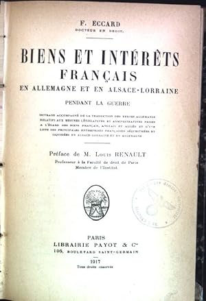 Biens et intérêts français en Allemagne et en Alsace-Lorraine pendant la guerre