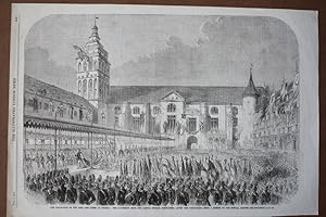 Imagen del vendedor de Krnung, The coronation of the King and Queen of Prussia: The procession from the castle church, Konigsberg, groformatiger Holzstich von 1861 aus "The illustrated London News", Blattgre: 26 x 38,5 cm, reine Bildgre: 24 x 34,5 cm. a la venta por Carl Adler's Buch- und Graphikkabinett