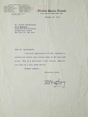 Typed Letter, Signed, to Life Magazine photographer Alfred Eisenstaedt