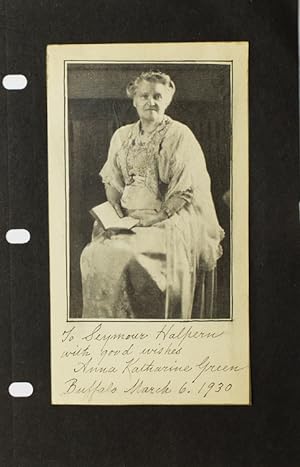 Autograph inscription written under periodical portrait of Green, signed "Anna Katharine Green"