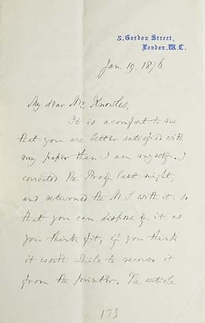 Autograph letter signed "James Martineau"
