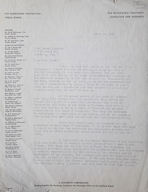 Typed letter signed "Bill," to Isabel Leighton. Announcing her appointment to the Board of Govern...