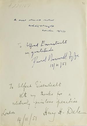 Autograph inscriptions signed, to photographer Alfred Eisenstaedt