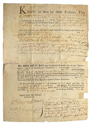 Printed deed/land transfer, accomplished, signed "James Varnum"