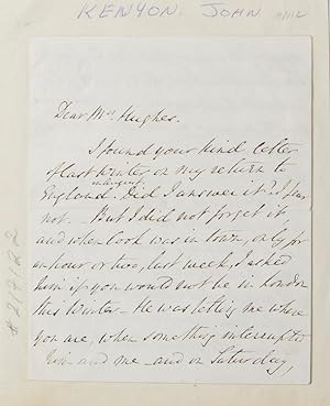 Autograph letter signed, to "Mrs. [John] Hughes" [mother of the Thomas Hughes?], accepting an inv...