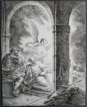 Bild des Verkufers fr St. Peter im Gefngnis, wird von einem Engel erweckt. Kupferstich zum Verkauf von Antiquariat Joachim Lhrs