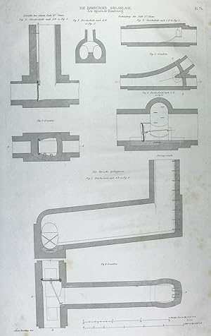 "Die Hamburger Sielanlage" originale Feder-Lithographie auf Papier/paper ca.42x27cm; Blatt Nr.74 ...