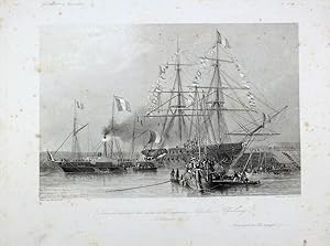 "Transbordement des restes de l'Empereur Napoleon a Cherbourg 10. Decembre 1840" originaler Stahl...