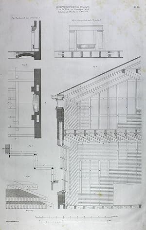 "Nordamericanische Bauart. Details von den Wohnhäusern in New York" originale Feder-Lithographie ...