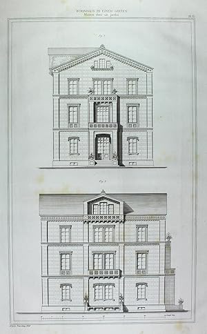 "Wohnhaus in einem Garten" [vom Architekten E. Hatzel] originale Feder-Lithographie auf Papier/pa...