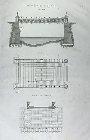 "Brücke über die Schelde zu Gent" originale Feder-Lithographie auf Papier/paper ca.42x27cm; Blatt...